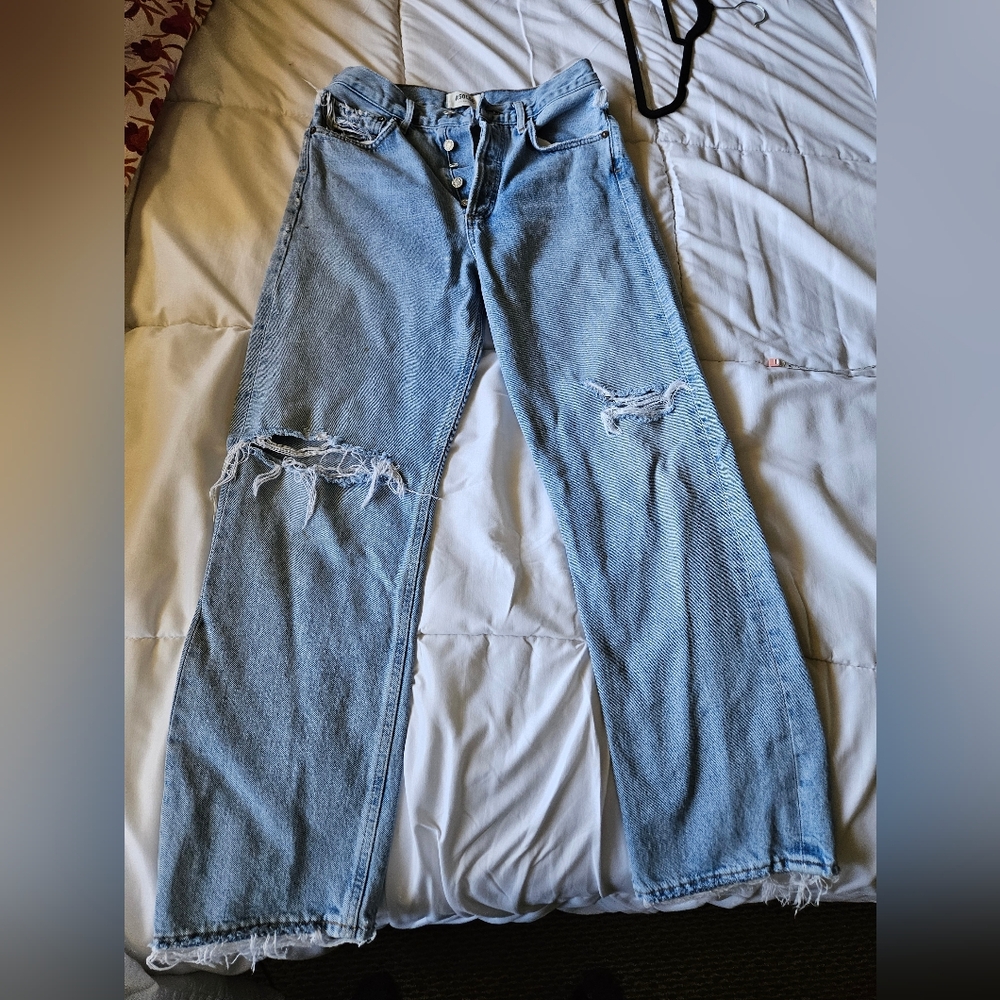 AGOLDE Amryn High-Rise Straight Jeans Light Wash Distressed Size 26